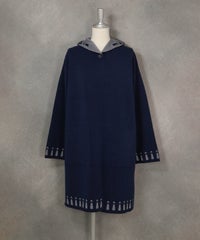 フード付ウール混ニットコート（ネイビー）フロント
