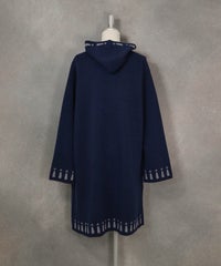 フード付ウール混ニットコート（ネイビー）バック