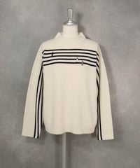 カシミヤ混ボーダーラインニット（ホワイト）フロント