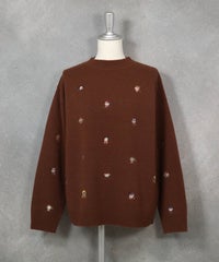 ウール100％カラフル刺繍ニット(ブラウン)前