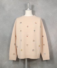 ウール100％カラフル刺繍ニット(ベージュ)前