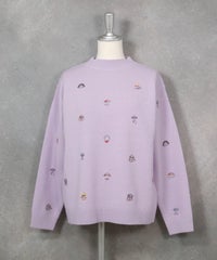 ウール100％カラフル刺繍ニット(ライトパープル)前