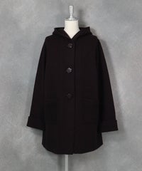 フード付き異素材切替ニットコート（ブラウン）前
