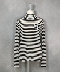 ウール100％前後切替リブニット（ホワイト×ブラック）前