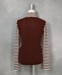 ウール100％前後切替リブニット（ホワイト×ブラウン）後ろ