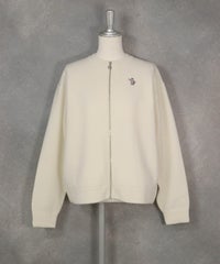 ウール混ジップニットカーディガン(ホワイト)前