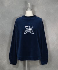 スパンコール刺繍ベロアプルオーバー(ネイビー)前