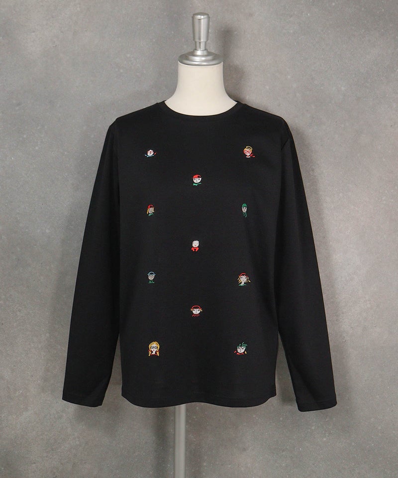 コットン100％カラフル刺繍プルオーバー（ブラック）前