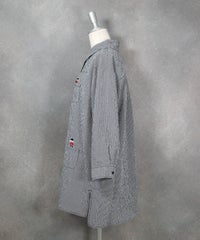 ギンガム柄七分袖刺繍ポケットブラウス（ブラック）横