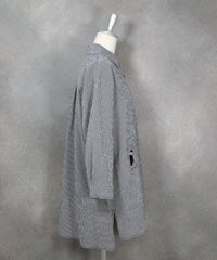 ギンガム柄七分袖刺繍ポケットブラウス（ブラック）横