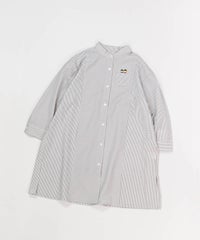 ストライプ柄七分袖刺繍ブラウス(ライトグレー)平置き