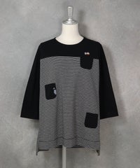 コットン100％切替ボーダープルオーバー（ブラック）前