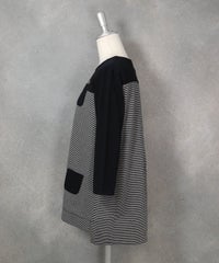 コットン100％切替ボーダープルオーバー（ブラック）横